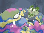  alolan_form alolan_muk ambiguous_gender bodily_fluids duo felid feline feral fur generation_9_pokemon goo-connected_lips goo_creature green_body green_fur hi_res mammal nintendo pokemon pokemon_(species) regional_form_(pokemon) simple_background slime sprigatito sweat winte 