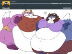  2018 3_toes 4:3 5_fingers anthro areola areola_outline ask_blog barefoot batspid2 belly big_areola big_belly big_breasts big_butt big_nipples biped black_eyebrows black_eyelashes black_eyes black_nose blonde_hair blue_body blue_fur bottomwear breasts brown_bottomwear brown_clothing brown_hair butt canid canine chloe_(batspid2) cleavage clothed clothing crop_top daughter_(lore) dialogue digital_drawing_(artwork) digital_media_(artwork) double_chin duo ear_markings english_text eva_(batspid2) exclamation eyebrows feet female fingers flabby_arms flat_colors fox front_view fur glistening glistening_eyes gloves_(marking) gym_bottomwear gym_clothing gym_shorts hair hand_on_breast huge_areola huge_breasts huge_butt huge_nipples huge_thighs hyper hyper_belly hyper_breasts hyper_butt hyper_hips hyper_thighs leg_markings looking_at_viewer love_handles mammal markings mature_female midriff morbidly_obese morbidly_obese_anthro morbidly_obese_female mother_(lore) mother_and_child_(lore) mother_and_daughter_(lore) multicolored_body multicolored_fur narrowed_eyes navel nipple_outline nipples obese obese_anthro obese_female open_mouth overweight overweight_anthro overweight_female pants parent_(lore) parent_and_child_(lore) parent_and_daughter_(lore) pink_body pink_fur purple_body purple_clothing purple_fur purple_topwear shirt shorts simple_background skimpy smile socks_(marking) standing tail tail_markings tail_tuft text thick_thighs three-quarter_view tight_bottomwear tight_clothing tight_topwear toes topwear tuft white_background white_body white_fur yellow_bottomwear yellow_clothing 