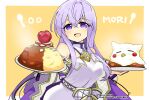  1girl bare_shoulders breasts circlet dress feh_(fire_emblem_heroes) fire_emblem fire_emblem:_genealogy_of_the_holy_war fire_emblem_heroes food fruit holding holding_plate julia_(fire_emblem) long_hair open_mouth plate purple_eyes purple_hair solo yukia_(firstaid0) 