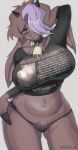  anthro big_breasts blush breasts brown_body brown_fur clothed clothing english_text female fur hand_behind_head hi_res mammal noona_plz solo text 