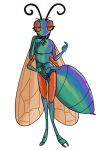  4_arms ambiguous_gender antennae_(anatomy) anthro arthropod arthropod_abdomen bensect curled_antennae glistening glistening_body green_body hi_res humanoid_hands hymenopteran insect insect_wings iridescent jewel_wasp lidded_eyes mandibles multi_arm multi_limb multicolored_body segmented_body solo wasp wings 