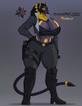  2022 accessory anthro belt big_breasts biped black_hair black_nose boots breasts cleavage cleavage_overflow clothed clothing colored_nails crop_top curvy_figure dated dreadlocks exo eyebrows eyelashes felid female footwear full-length_portrait fully_clothed furgonomics ghost_(destiny) glowing glowing_eyes glowing_nails gold_(metal) grey_background grey_body gun hair hair_accessory hairband hand_on_hip handgun hi_res high_heeled_boots high_heels holster jacket jewelry lion looking_at_viewer machine mammal markings nails open_clothing open_jacket open_topwear pantherine panties pistol portrait pupils ranged_weapon ring robot runawaystride sekhmet_(egyptianexo) shaded sharp_nails shirt signature simple_background simple_shading slit_pupils solo tail tail_accessory tail_jewelry tail_ring thick_thighs thigh_holster topwear underwear usekh weapon wide_hips yellow_eyes yellow_markings yellow_nails 