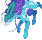  animal_focus closed_mouth from_side frown gogot highres horns looking_down no_humans pokemon pokemon_(creature) red_eyes simple_background solo suicune white_background 