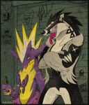  ambiguous_gender amped_toxtricity anthro beer_bottle black_body black_fur black_hair blep bottle cheek_tuft claws container crossed_arms duo electrical_hair electricity facial_tuft fangs fur generation_8_pokemon graffiti hair half-closed_eyes narrowed_eyes nintendo obstagoon open_mouth open_smile pokemon pokemon_(species) pseudo_hair purple_body purple_skin red_eyes smile teeth tongue tongue_out toxtricity tuft vhsrat white_body white_fur yellow_body yellow_skin 