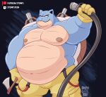  2023 anthro anthrofied axe belly black_background blastoise bottomwear cannon clothed clothing firefighter generation_1_pokemon gloves handwear hi_res holding_object hose love_handles male moobs navel nintendo nipples obese obese_anthro obese_male overweight overweight_anthro overweight_male pants patreon pokemon pokemon_(species) pokemorph ranged_weapon shell simple_background smile solo stompsthecroc suspenders text topless topless_anthro topless_male twitch.tv url watermark weapon 