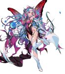  1girl bare_shoulders boots breasts bridal_gauntlets damaged facial_mark fairy_wings fire_emblem fire_emblem_heroes flower forehead_mark full_body high_heels highres large_breasts non-web_source official_alternate_costume official_art plumeria_(fire_emblem) plumeria_(rapturous_dream)_(fire_emblem) pointing ponytail sideboob solo thigh_boots thorns torn_clothes white_footwear wings 