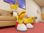  3d_(artwork) 5_toes anthro barefoot canid canine digital_media_(artwork) duo feet feetymcfoot female foot_fetish foot_focus foot_play fox hi_res humanoid_feet katherine_(cgbro) male male/female mammal micro miles_prower plantigrade sega soles sonic_the_hedgehog_(series) stuck_to_foot toes 