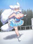  3:4 action_pose alternate_version_at_source animal_humanoid arctic_fox arctic_fox_(kemono_friends) big_breasts blush bottomwear bow_tie breasts canid canid_humanoid canine canine_humanoid clothed clothing crown dancewear dress exposed_breasts female figure_skates figure_skating fluffy fluffy_tail fox fox_humanoid frown gloves hair handwear headgear hi_res humanoid ice ice_skates ice_skating ice_skating_rink japanese_text kemono_friends long_hair looking_at_breasts looking_at_own_breasts looking_at_self looking_down mammal mammal_humanoid mo23 nipples on_one_leg one_leg_up outside plant pose raised_leg skirt snow solo sparkles standing tail text tiara translation_request tree tutu wardrobe_malfunction white_hair winter yellow_eyes 