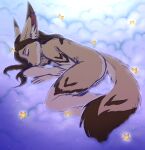  ajna anthro brown_hair brown_nose canid canine dipstick_tail eyes_closed female fennec fox fur hair hi_res mammal markings nude sleeping solo tail tail_markings tan_body tan_fur 