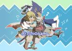  anthro arm_around_shoulders avian blue_body blue_eyes blue_feathers blush breath_of_the_wild chibi duo feathers humanoid humanoid_pointy_ears hylian link male nintendo revali rito scar the_legend_of_zelda toto0azma 
