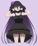  0ppaityuki 1girl absurdres black_dress black_hair breasts detached_collar dress expressionless flower frilled_dress frilled_wristband frills hair_between_eyes hair_ornament highres long_hair looking_at_viewer red_eyes solo standing very_long_hair wristband yamada_tae zombie_land_saga 