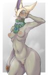 anthro big_ears breasts crotch_tuft female grey_body hair hi_res jewelry kemono long_ears mineru mostly_nude necklace nintendo nipples purple_eyelashes solo tears_of_the_kingdom the_legend_of_zelda thick_thighs tokumori_kaisen tuft white_eyelashes white_hair wide_hips zonai 