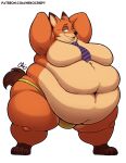  anthro bedroom_eyes belly big_belly canid canine clothing disney fox fur green_eyes looking_at_viewer male mammal moobs narrowed_eyes necktie nekocrispy nick_wilde obese obese_anthro orange_body orange_fur overweight overweight_anthro overweight_male seductive smug_face solo thick_thighs thong underwear zootopia 