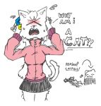  1:1 2023 animal_humanoid anthro blush bocchi_the_rock bodily_fluids bottomwear breasts cat_humanoid cat_tail clothed clothing digital_media_(artwork) distraught domestic_cat english_text felid felid_humanoid feline feline_humanoid felis female frown fur glitterraly hair humanoid long_hair looking_at_viewer mammal mammal_humanoid messy_fur pink_tongue sharp_teeth simple_background skirt solo sweat tail teeth teeth_showing text tongue white_background white_body white_fur white_hair 