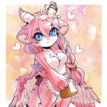  &lt;3 accessory anthro apron blue_body blue_eyes blue_fur braided_hair cleaning_tool clothing dragon elsprada female flower flower_in_hair fur hair hair_accessory hi_res horn humanoid long_hair makun_ro pink_body pink_fur pink_hair plant solo white_body white_fur wings 