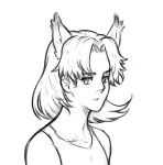  animal_humanoid blank_expression blank_stare canid canid_humanoid canine canine_humanoid clothing dynogreeno female fluffy_ears forehead fox_humanoid freckles hair hi_res humanoid looking_at_viewer mammal mammal_humanoid shirt simple_background solo tank_top topwear 