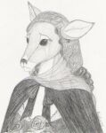  2007 anthro clothed clothing deer female frown mammal mintywolf monochrome portrait simple_background solo topwear traditional_media_(artwork) white_background 