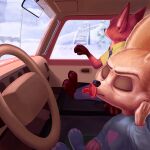  absurd_res anthro canid canine disney duo eyes_closed fennec finnick_(zootopia) food fox hi_res male mammal medium_truck necktie nemonutkin nick_wilde pacifier popsicle sitting snow truck_(vehicle) van vehicle zootopia 