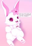  absurd_res anus butt english_text female genitals hi_res jewelpet lagomorph leporid looking_at_viewer mammal open_mouth pink_background pink_eyes plump_labia plushcrochet pussy rabbit ruby_(jewelpet) sanrio semi-anthro simple_background solo tail text white_body 