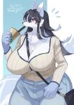 absurd_res anthro big_breasts breasts canid canine canis clothed clothing female fur hair hi_res kemono lemoco looking_at_viewer mammal simple_background solo 