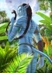  alien alien_humanoid blue_body blue_skin hair hi_res humanoid james_cameron&#039;s_avatar long_hair looking_at_viewer male na&#039;vi nature nature_background solo striped_body stripes yellow_eyes zenthetiger 