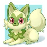  2023 absurd_res ambiguous_gender blep cheek_tuft color_fox facial_tuft feral fur fur_tuft generation_9_pokemon green_body green_ears green_fur green_head green_inner_ear green_tail green_tuft head_tuft hi_res iris looking_at_viewer nintendo pink_eyes pokemon pokemon_(species) pupils quadruped red_tongue shadow sprigatito tail tongue tongue_out tuft 
