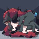  1:1 2023 anal anal_penetration anthro balls blue_eyes blush bodily_fluids breasts brown_hair canid canine cum digital_media_(artwork) digitigrade double_penetration eyes_closed female female_on_anthro free_ipad_click_here fur generation_5_pokemon genital_fluids genitals grey_body group group_sex hair hi_res human human_on_anthro interspecies knot looking_pleasured lying male male/female mammal motion_lines nintendo nipples on_back open_mouth orgasm penetration penis pokemon pokemon_(species) red_body red_fur sandwich_position sex threesome trio vaginal vaginal_penetration zoroark 