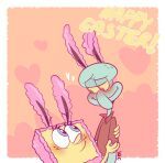  &lt;3 anthro blush bunny_costume cephalopod clothed clothing coleoid costume duo easter embrace eye_contact fake_ears fake_rabbit_ears freckles holidays lidded_eyes looking_at_another male marine mollusk nickelodeon octopodiform octopus sea_sponge shirt smile spongebob_squarepants spongebob_squarepants_(character) squidward_tentacles topwear waackery 