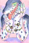  absurd_res anthro big_breasts bracelet breasts clothed clothing colored_nails female hi_res jewelry kemono leopard_seal mammal marine nails open_mouth pinniped seal sharp_teeth sibaketsu solo teeth traditional_media_(artwork) 