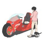  1:1 akira_(film) clothing domestic_cat felid feline felis footwear group human low_res male mammal pink_clothing pink_shirt pink_topwear red_bike shadow shirt shotaro_kaneda simple_background slepping topwear tora820 white_background white_clothing white_footwear 