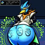  abdominal_bulge anthro anthro_pred armor avian avian_pred bad_end beak belly belly_expansion belly_overhang berdly bird blue_body blue_feathers clothed clothing costume deltarune digital_media_(artwork) duo english_text expansion eyewear feathers forced fur hi_res human human_prey humanoid interspecies kris_(deltarune) male mammal metalgear500 navel noises organs questionable_consent rumbling_stomach simple_background size_difference soft_vore stomach suit text undertale_(series) unwilling_vore vore willing_pred 