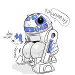  balls big_butt bodily_fluids butt butt_focus dialogue english_text flying_sweatdrops genitals hi_res looking_back machine male metallic_body r2-d2 r2-series_astromech_droid robot simple_background simplybobcat sound_effects star_wars sweat sweatdrop text unavailable_at_source white_background 