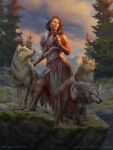  &copy; anna_stienbauer_(artist) arlinn_kord canid canine canis clothing cloud detailed_background digital_media_(artwork) english_text female feral fur group hair hasbro hi_res human magic:_the_gathering mammal official_art outside planeswalker plant quadruped signature standing symbol text tree wizards_of_the_coast wolf 