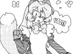  anthro averi_(fiddleafox) ben_day_dots bow_tie canid canine clothing dipstick_tail female female_anthro fox fur gloves_(marking) hair looking_down mammal markings monochrome onomatopoeia solo sound_effects tail tail_markings text unknown_artist 