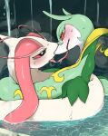  ambiguous_gender blush bodily_fluids detailed_background dripping duo eye_contact eyelashes feral forked_tongue generation_3_pokemon generation_5_pokemon hi_res kissing looking_at_another milotic nintendo partially_submerged pokemon pokemon_(species) pupils red_eyes red_sclera reptile river saliva saliva_drip scalie serpentine serperior slit_pupils snake sweat tongue 