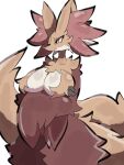  absurd_res anthro big_breasts breasts canid canine delphox female fingers fur generation_6_pokemon hi_res inner_ear_fluff mammal nintendo nyaswitchnya pokemon pokemon_(species) red_body red_fur simple_background solo tail tuft white_body white_fur yellow_body yellow_fur 