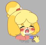  ambiguous_gender animal_crossing anthro blush bodily_fluids canid canine canis cock_gag domestic_dog drooling gag gag_mask isabelle_(animal_crossing) mammal nintendo pyrpul saliva 