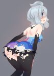  absurdres ahoge blue_eyes bodypaint chumu_(teuthidan) commission commissioner_upload from_behind grey_hair hand_on_own_ass highres leaning_forward looking_at_viewer looking_back niniidawns original panties pantyshot tentacle_hair underwear upskirt white_panties 