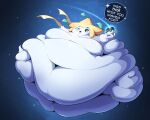  belly big_belly big_breasts big_butt black_eyes breasts butt dialogue female floating generation_3_pokemon hi_res huge_breasts huge_butt humanoid hyper hyper_belly hyper_butt jirachi legendary_pokemon levitation morbidly_obese morbidly_obese_female morbidly_obese_humanoid navel nintendo obese obese_female obese_humanoid one_eye_closed open_mouth overweight overweight_female overweight_humanoid pokeball pokemon pokemon_(species) smile solo speech_bubble text veryfilthything weight_gain white_body wink 