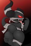  2023 anthro bandage butt demon digital_drawing_(artwork) digital_media_(artwork) hand_on_butt hi_res horn looking_at_viewer male narrowed_eyes open_mouth raised_tail red_eyes solo standing tail the_adversary the_binding_of_isaac_(series) thick_thighs tongue tongue_out zinzoa 