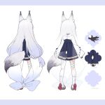  1girl animal_ear_fluff animal_ears azur_lane bandaged_leg bandages black_gloves blue_skirt byulzzi concept_art fox_ears fox_girl fox_tail from_behind full_body gloves high-waist_skirt high_heels japanese_clothes kasumi_(azur_lane) long_hair long_sleeves low_twintails pleated_skirt simple_background single_thighhigh skirt solo tail thighhighs twintails white_background white_hair white_thighhighs 