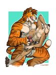  anthro biceps canid canine canis coyote felid feline frottage frotting_masturbation hi_res lilshark male male/male mammal masturbation muscular pantherine pawpads paws pectoral sex size_difference size_play tail tiger 