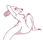  anthro areola breasts butt female hand_behind_head mammal monochrome nipples nude phallusbro simple_background sitting smile solo tagme tail unknown_species white_background 