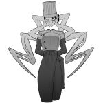  absurdres apron arthropod_limbs blood blood_from_eyes blood_from_mouth chainsaw_man chef chef_hat extra_arms falling_devil_(chainsaw_man) flat_top_chef_hat gale_bar greyscale hat highres holding_head monochrome nosebleed severed_head simple_background waist_apron white_background 