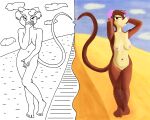  &lt;3 accessory anthro breasts desert diptych disney don_bluth duo female female/female fur hair_accessory hair_ribbon hi_res hiding_breasts hiding_face hiding_pussy hill hrisaura line_art mammal miss_kitty_mouse mouse mrs._brisby murid murine nipples nude pose ribbons road rodent simple_background sky tail the_great_mouse_detective the_secret_of_nimh 