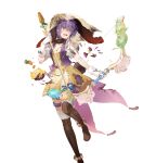  1girl animal_ears bangs bernadetta_von_varley boots dress fake_animal_ears fake_tail fire_emblem fire_emblem:_three_houses fire_emblem_heroes flower full_body gloves green_eyes hair_ornament highres non-web_source official_art puffy_short_sleeves puffy_sleeves purple_eyes rabbit_ears rabbit_tail short_dress short_hair short_sleeves solo tail thigh_boots thigh_strap transparent_background 