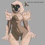  2021 3_eyes 3_fingers alien alien_humanoid armor biped breasts brown_body brown_skin butt_from_the_front cleavage_cutout clothing colored_sketch destiny_(video_game) dialogue english_text fecharis female fingers front_view gauntlets gloves green_eyes grey_background handwear hive_(destiny) hood humanoid looking_at_viewer multi_eye navel not_furry pauldron portrait shaded simple_background simple_shading sketch skimpy_armor small_breasts solo spiked_armor spikes spookyboi standing talking_to_viewer tan_clothing text thick_thighs three-quarter_portrait unconvincing_armor wide_hips 