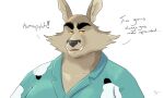  anthro big_ears bust_portrait canid canine clothing eyebrows fangs harry_the_werewolf hi_res male mammal portrait scary_godmother shirt solo spiritedfox teeth text thick_eyebrows topwear were werecanid werecanine werewolf 