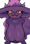  absurd_res big_breasts breasts female generation_4_pokemon ghozt hi_res humanoid looking_at_viewer mismagius nintendo open_mouth pink_eyes pokemon pokemon_(species) simple_background smile smiling_at_viewer solo white_background yellow_sclera 