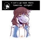  anthro brown_hair clothing deltarune dialogue english_text female hair long_hair looking_at_viewer nkognz scalie simple_background smile solo susie_(deltarune) teeth text text_box undertale_(series) 